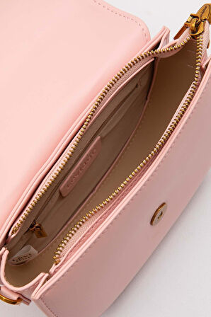 Pembe Oval Zincir Detaylı Omuz Çantası