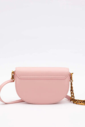 Pembe Oval Zincir Detaylı Omuz Çantası