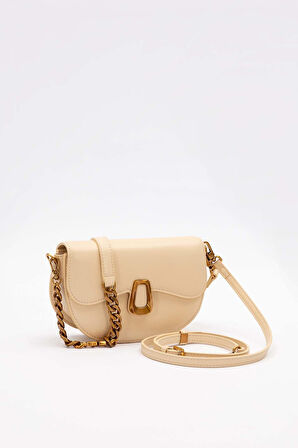 Sarı Oval Zincir Detaylı Omuz Çantası