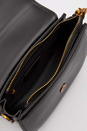 Siyah Oval Zincir Detaylı Omuz Çantası