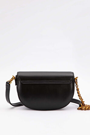 Siyah Oval Zincir Detaylı Omuz Çantası