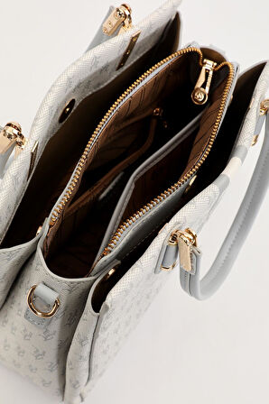 Gri Monogram Desenli El Çantası