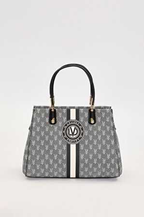 Siyah Monogram Desenli El Çantası