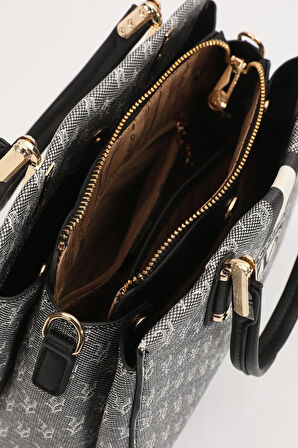 Siyah Monogram Desenli El Çantası