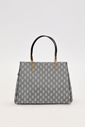 Siyah Monogram Desenli El Çantası