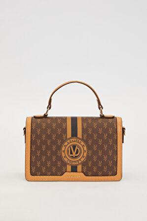 Kahve Logolu Monogram Desen El Çantası