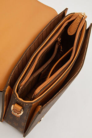 Kahve Logolu Monogram Desen El Çantası