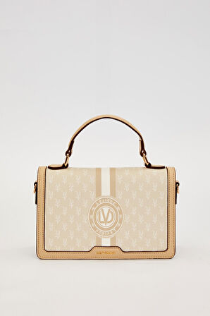 Krem Logolu Monogram Desen El Çantası