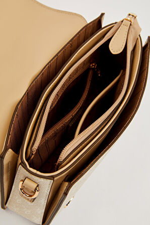 Krem Logolu Monogram Desen El Çantası