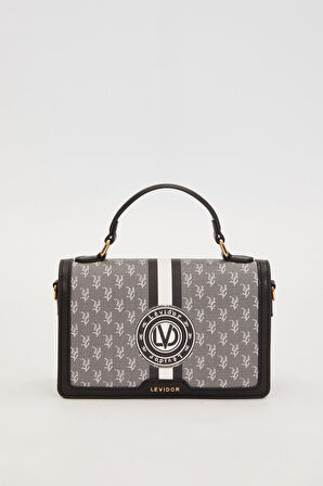Siyah Logolu Monogram Desen El Çantası