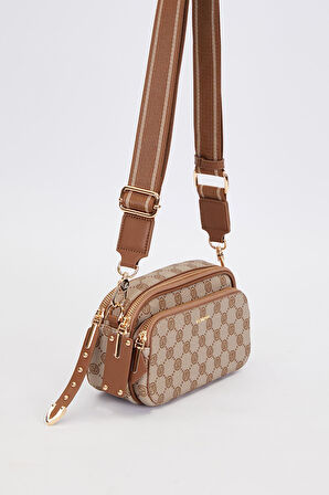 Camel Çift Bölmeli Kalın Askılı Omuz Çantası