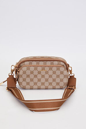 Camel Çift Bölmeli Kalın Askılı Omuz Çantası