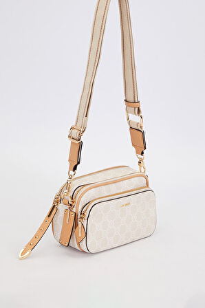 Krem Çift Bölmeli Kalın Askılı Omuz Çantası