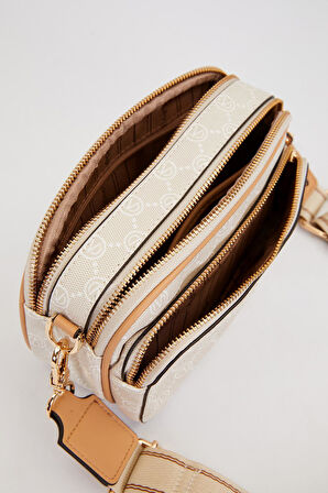 Krem Çift Bölmeli Kalın Askılı Omuz Çantası