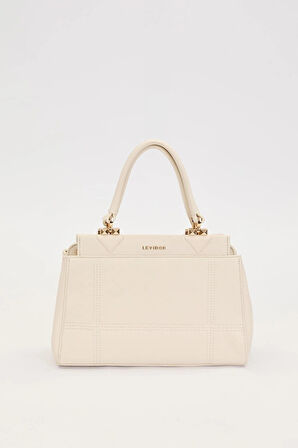 Krem Şerit Dikiş Model El Çantası