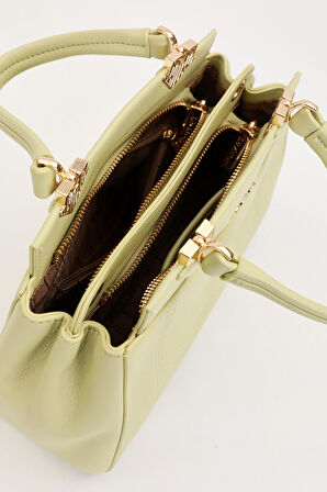 Yeşil Şerit Dikiş Model El Çantası