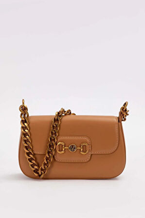 Retro Logo Detaylı Şık Kadın Omuz Çantası 930372 Kahve