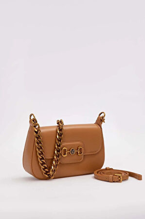 Retro Logo Detaylı Şık Kadın Omuz Çantası 930372 Kahve