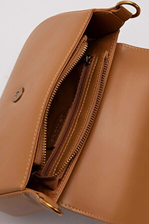 Retro Logo Detaylı Şık Kadın Omuz Çantası 930372 Kahve