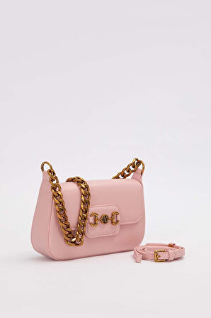 Retro Logo Detaylı Şık Kadın Omuz Çantası 930372 Pembe