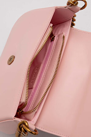 Retro Logo Detaylı Şık Kadın Omuz Çantası 930372 Pembe