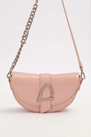Asimetrik Tasarım, Zincir Ve Logo Detaylı Şık Kadın Omuz Çantası 930373 Pembe