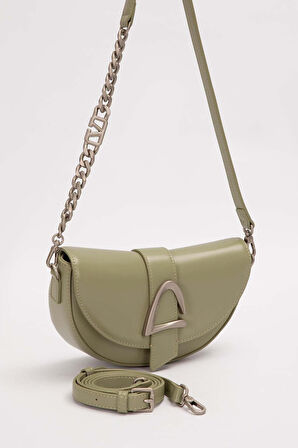 Asimetrik Tasarım, Zincir Ve Logo Detaylı Şık Kadın Omuz Çantası 930373 Yeşil