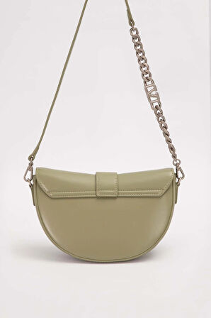 Asimetrik Tasarım, Zincir Ve Logo Detaylı Şık Kadın Omuz Çantası 930373 Yeşil