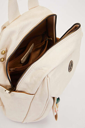 Etnik Askı ve Taş Charm Detaylı Orta Boy Günlük Kadın Omuz ve Sırt Çantası 930380 Beyaz