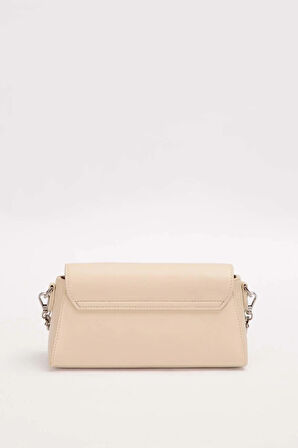 Şık Tasarım Uzun Askılı Zincir Detaylı Kadın Omuz Çantası 930405 Krem