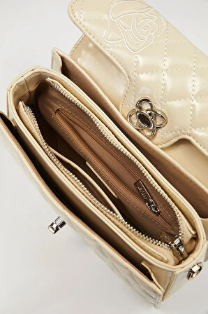 Bej Gül Baskılı El Çantası