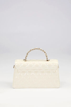 Bej Gül Baskılı El Çantası