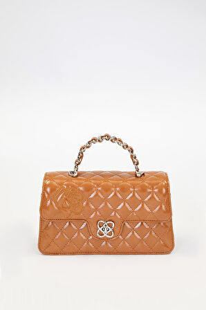 Kahve Gül Baskılı El Çantası