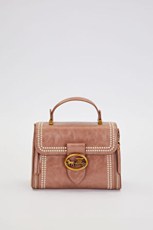 Otantik Fayton Metal Logo ve Nakış Detaylı Orta Boy Kadın El ve Omuz Çantası LV930574 Haki