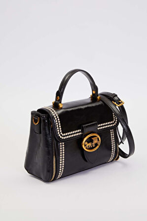 Otantik Fayton Metal Logo ve Nakış Detaylı Orta Boy Kadın El ve Omuz Çantası LV930574 Siyah