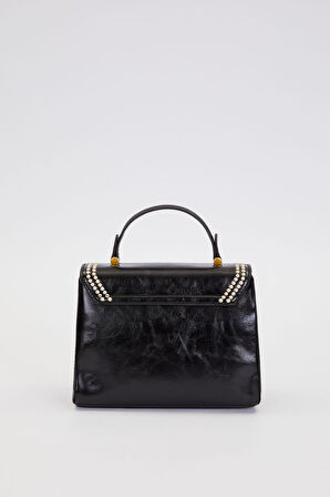 Otantik Fayton Metal Logo ve Nakış Detaylı Orta Boy Kadın El ve Omuz Çantası LV930574 Siyah