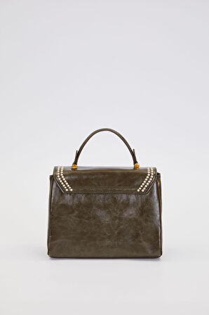 Otantik Fayton Metal Logo ve Nakış Detaylı Orta Boy Kadın El ve Omuz Çantası LV930574 Yeşil