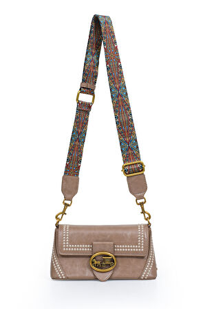 Otantik Fayton Metal Logo ve Etnik Desen Detaylı Kadın Omuz Çantası LV930575 Gül Kurusu