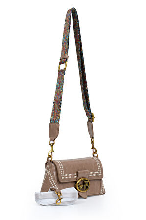 Otantik Fayton Metal Logo ve Etnik Desen Detaylı Kadın Omuz Çantası LV930575 Gül Kurusu