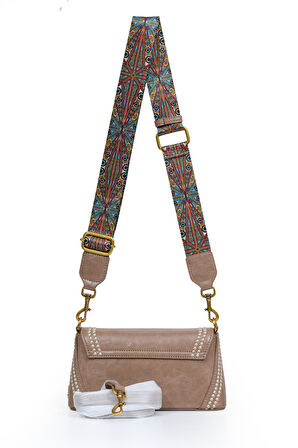 Otantik Fayton Metal Logo ve Etnik Desen Detaylı Kadın Omuz Çantası LV930575 Gül Kurusu