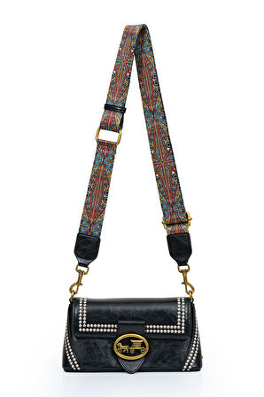 Otantik Fayton Metal Logo ve Etnik Desen Detaylı Kadın Omuz Çantası LV930575 Siyah