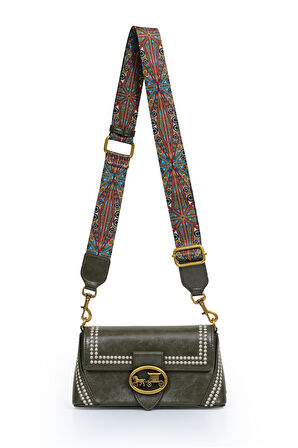 Otantik Fayton Metal Logo ve Etnik Desen Detaylı Kadın Omuz Çantası LV930575 Yeşil