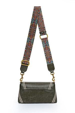 Otantik Fayton Metal Logo ve Etnik Desen Detaylı Kadın Omuz Çantası LV930575 Yeşil