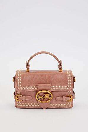 Otantik Fayton Metal Logo Nakış ve Kemer Detaylı Küçük Boy Kadın El ve Omuz Çantası LV930576 Gül Kurusu