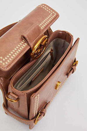 Otantik Fayton Metal Logo Nakış ve Kemer Detaylı Küçük Boy Kadın El ve Omuz Çantası LV930576 Gül Kurusu