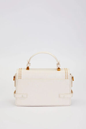 Otantik Fayton Metal Logo Nakış ve Kemer Detaylı Küçük Boy Kadın El ve Omuz Çantası LV930576 Krem