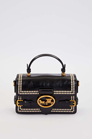 Otantik Fayton Metal Logo Nakış ve Kemer Detaylı Küçük Boy Kadın El ve Omuz Çantası LV930576 Siyah