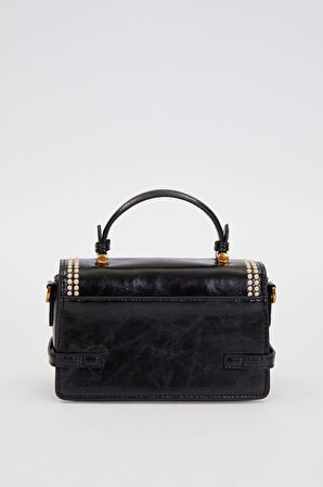 Otantik Fayton Metal Logo Nakış ve Kemer Detaylı Küçük Boy Kadın El ve Omuz Çantası LV930576 Siyah