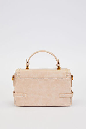 Otantik Fayton Metal Logo Nakış ve Kemer Detaylı Küçük Boy Kadın El ve Omuz Çantası LV930576 Bej