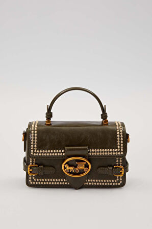 Otantik Fayton Metal Logo Nakış ve Kemer Detaylı Küçük Boy Kadın El ve Omuz Çantası LV930576 Yeşil